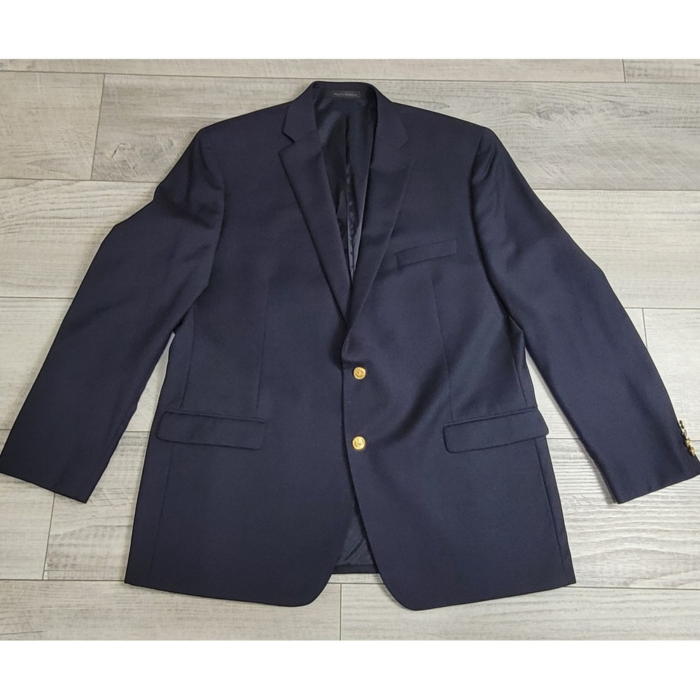 Lauren Ralph Lauren Navy Blue Blazer Sport Coat Mens 48L 100% Wool Gold Buttons
